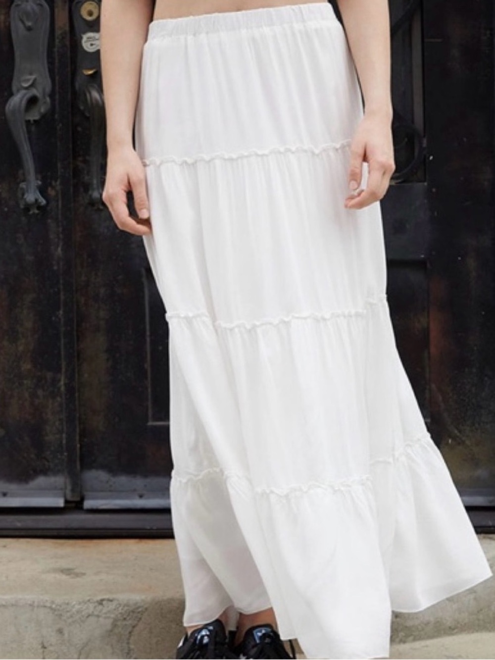 Brandy Melville John Galt White Izzy Tiered Maxi Skirt One Size